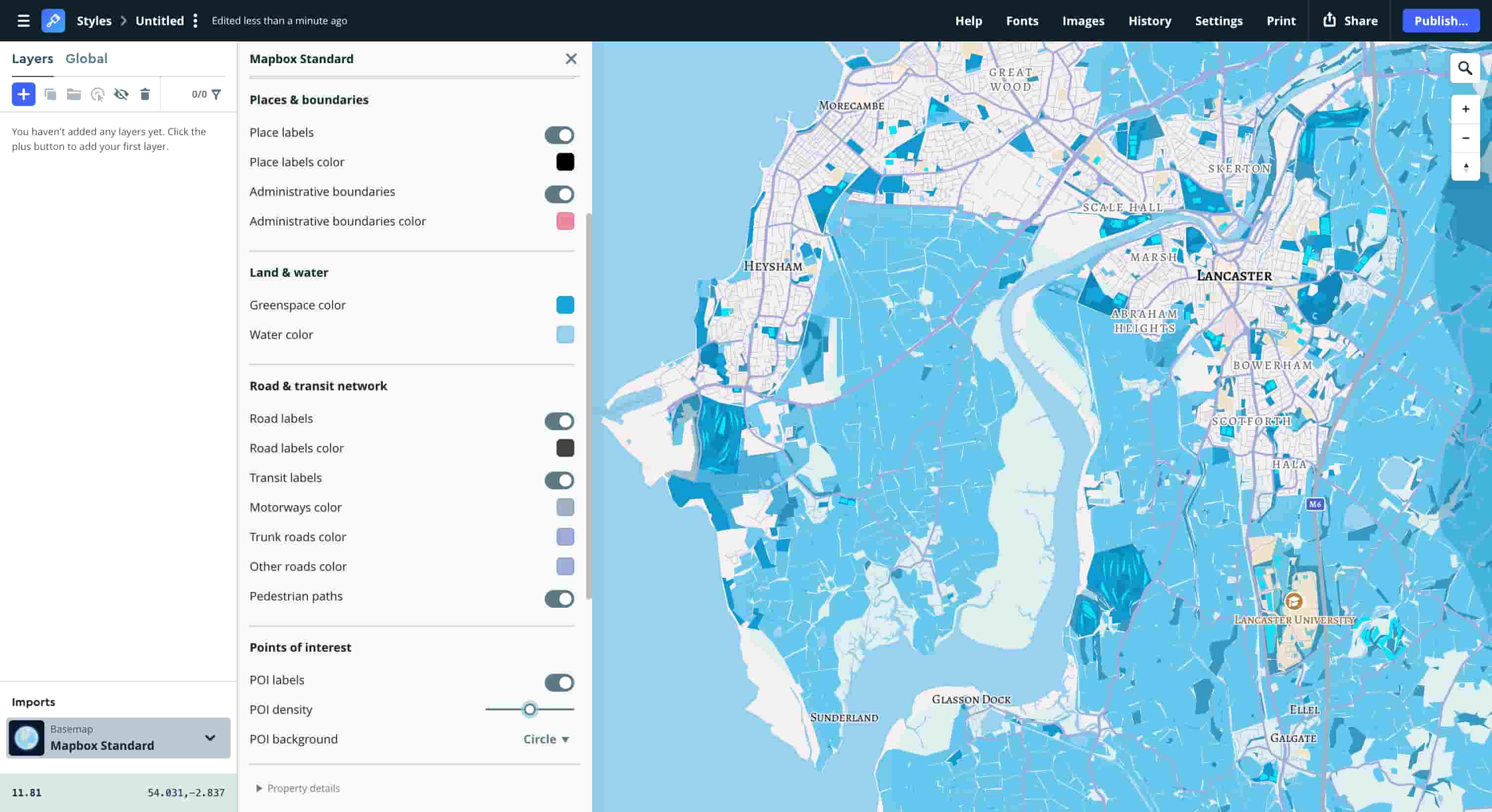 Tutorial exploration 1 – Experimenting with mapbox colours and fonts